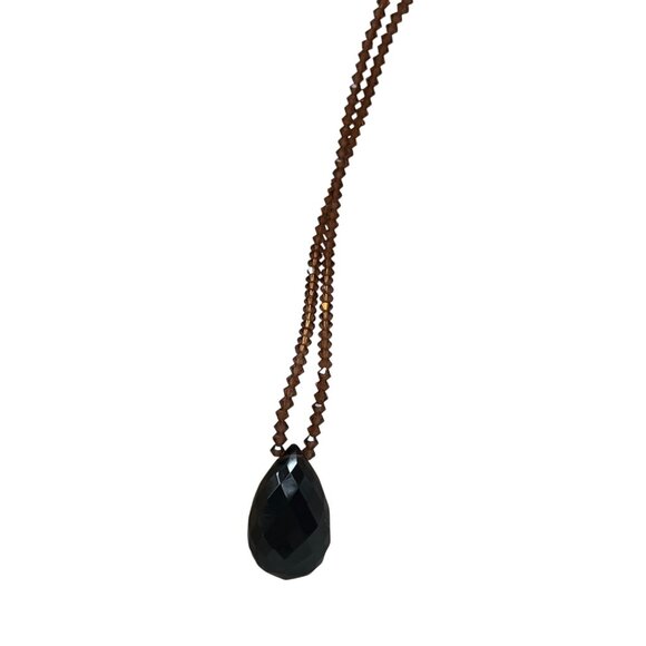 Vintage Miriam Haskell Faceted Black Teardrop Pendant Necklace With Brown Beaded - Picture 3 of 8